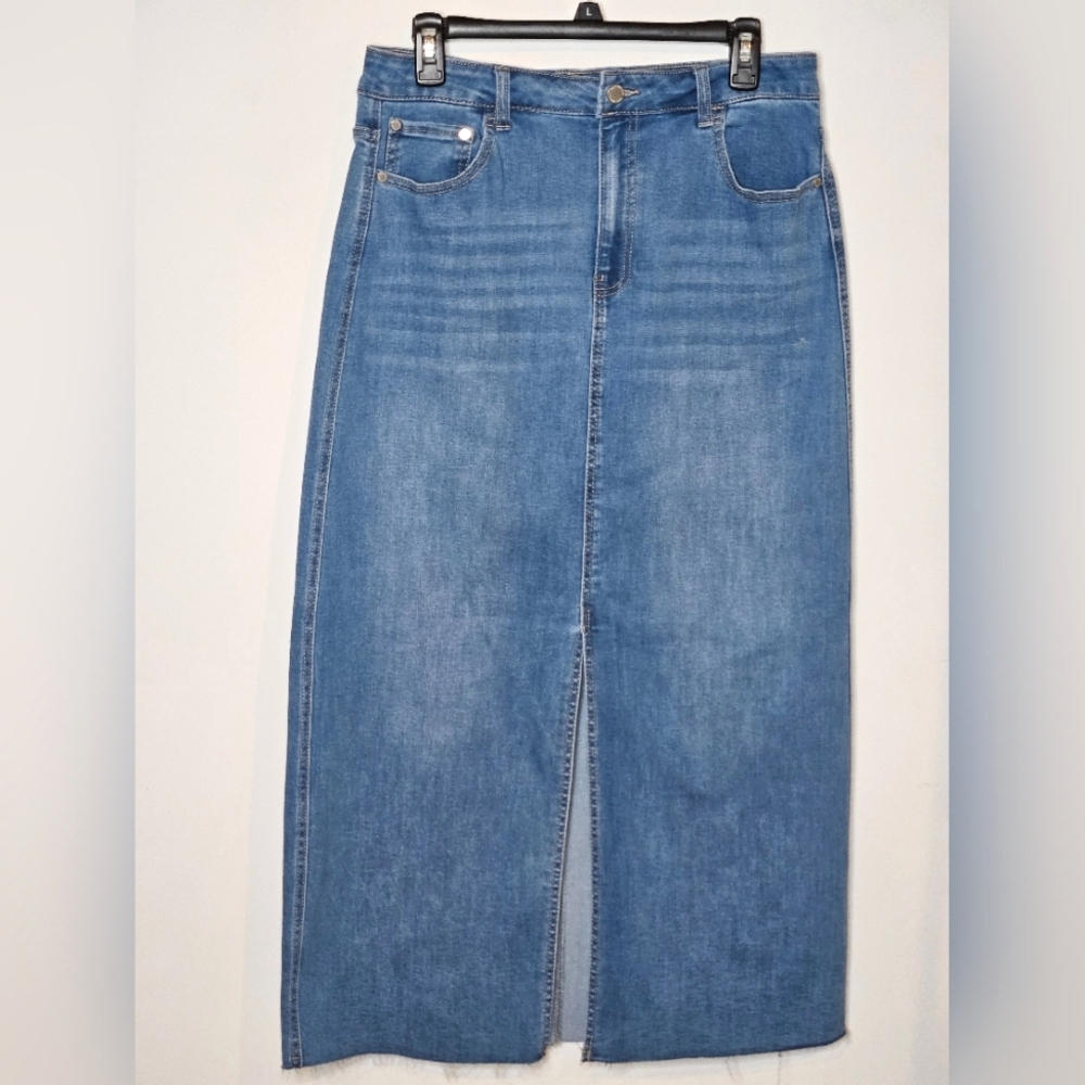 Oat New York Denim Midi Skirt in Light Blue